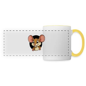 Mouse comes out of the hole - Panoramic Mug - white/yellow - Front