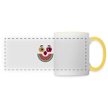 Visage de fruit - Mug panoramique contrasté et blanc - blanc/jaune - Devant