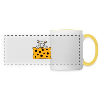 Souris Rat Derrière De Grands Trous Fromage Semble Drôle - Mug panoramique contrasté et blanc - blanc/jaune - Devant