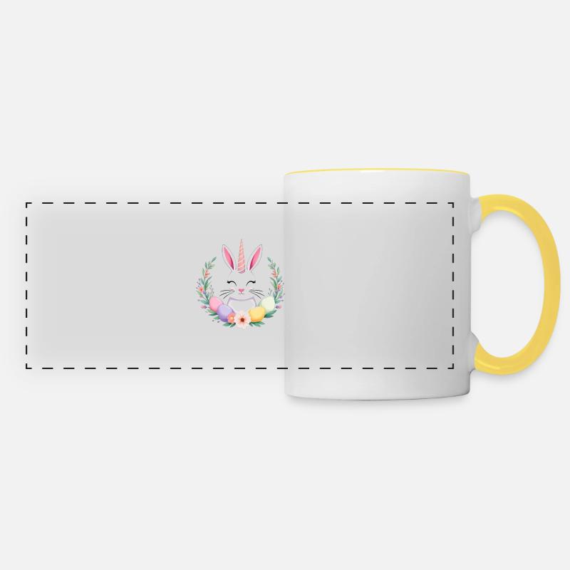 Unicorn Easter bunny - Panoramic Mug - white/yellow