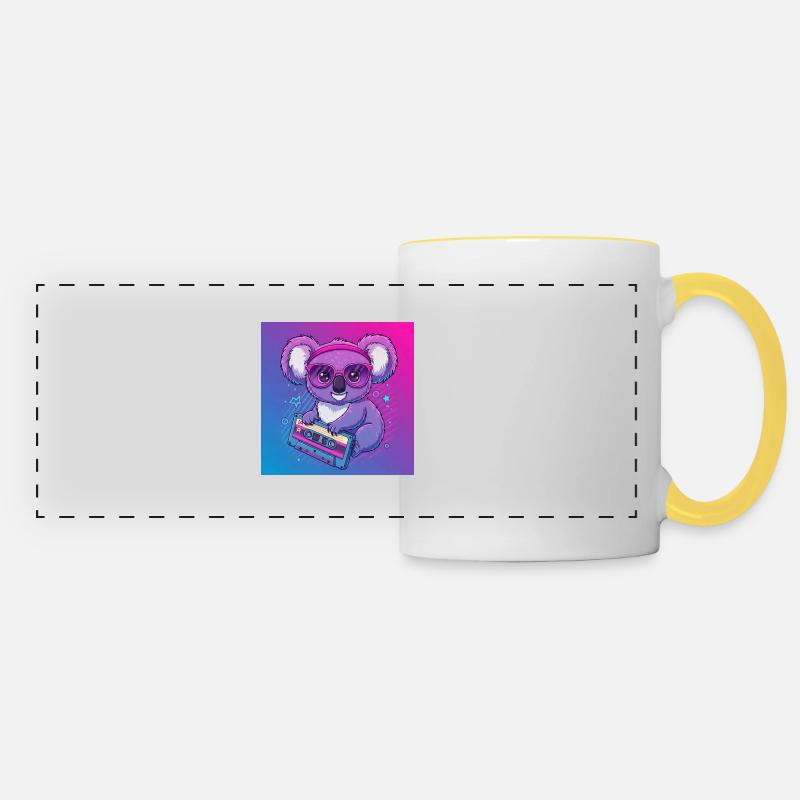 Drôle de koala avec cassette - 80s Vibes - Mug panoramique contrasté et blanc - blanc/jaune