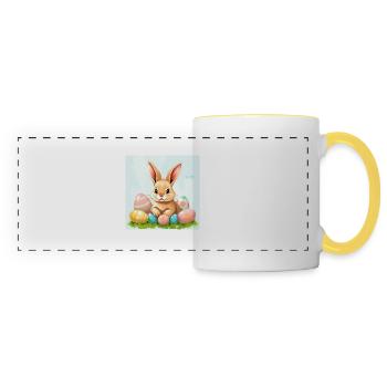 Hopp, hopp! Der Osterhase kommt! - Panoramatasse - Weiß/Gelb - Vorne