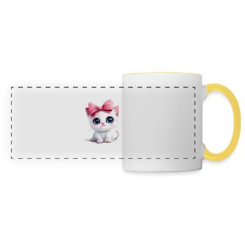 Chat mignon avec arc sur la tête - Mug panoramique contrasté et blanc - blanc/jaune - Devant