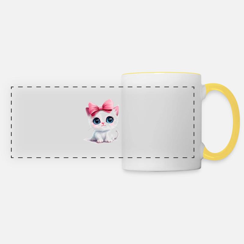 Cute cat with bow on head - Panoramic Mug - white/yellow