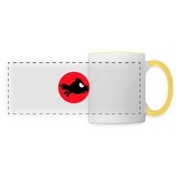 Rabe Vogel fliegt schnel lustig Comic Humor Logo - Panoramatasse - Weiß/Gelb - Vorne