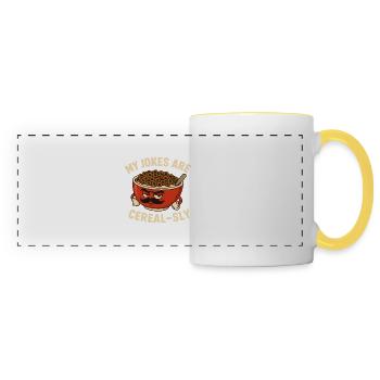 Céréales Sournois Drôle Petit déjeuner Jeu de mots Papa Blague - Mug panoramique contrasté et blanc - blanc/jaune - Devant
