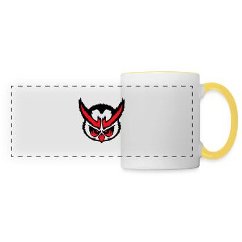 hibou regarde mal dangereux cool face tête bande dessinée - Mug panoramique contrasté et blanc - blanc/jaune - Devant