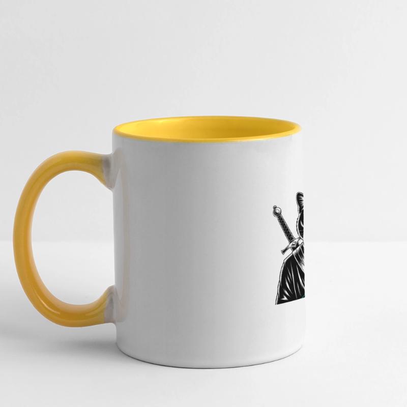 Le chat samourai, le chat Bushido Mug panoramique contrasté et blanc