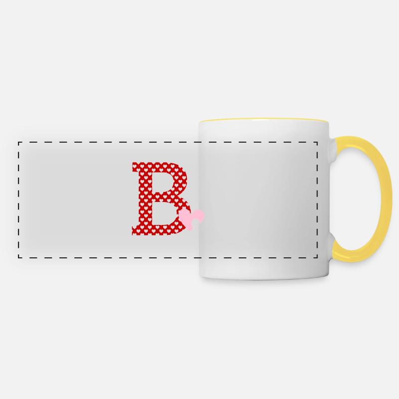 Lettre B cœur - Mug panoramique contrasté et blanc - blanc/jaune