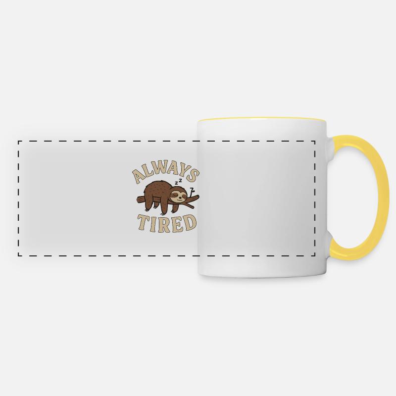 Always Tired – Sleeping Sloth on a Branch - Panoramic Mug - white/yellow
