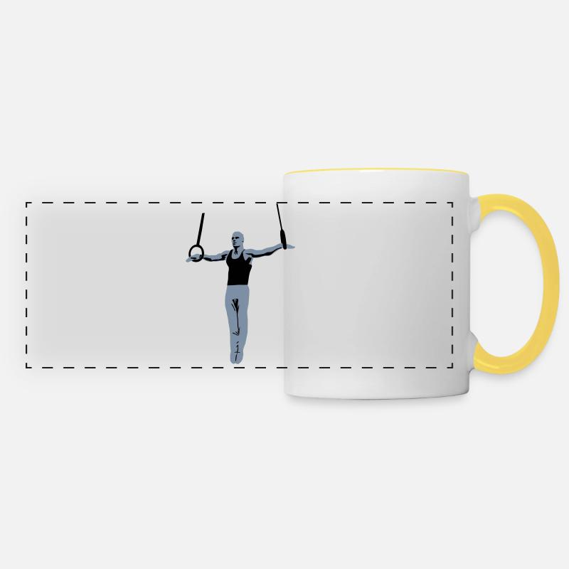 Gymnasts on Rings, Gymnastics - Men's Gymnastics - Panoramic Mug - white/yellow
