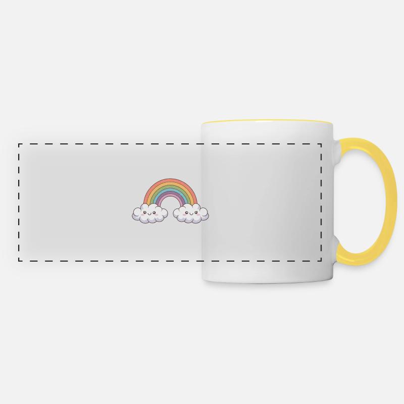 Amis arc-en-ciel heureux - Mug panoramique contrasté et blanc - blanc/jaune