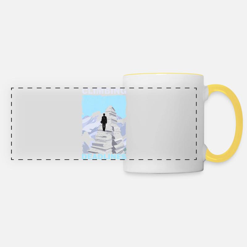 Climbing Deadlines – Funny Office Workload Mountai - Panoramic Mug - white/yellow