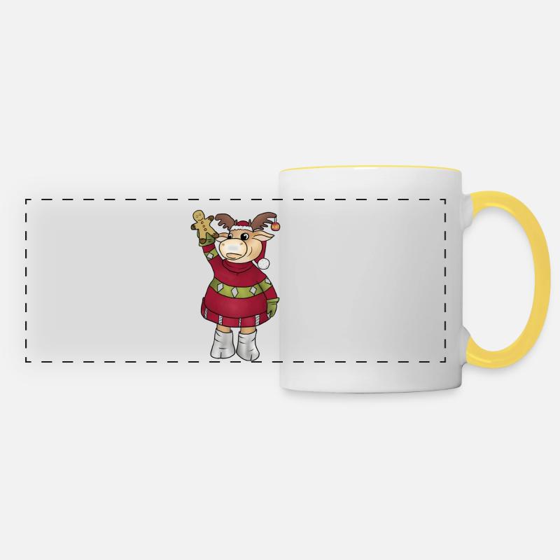 Elch_mit_Lebkuchen - Panoramic Mug - white/yellow