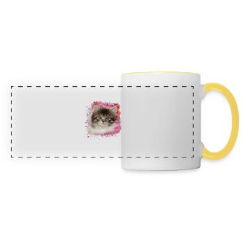 kitten,cat,graffiti,painting, Maine Coon cat, - Panoramic Mug - white/yellow - Front