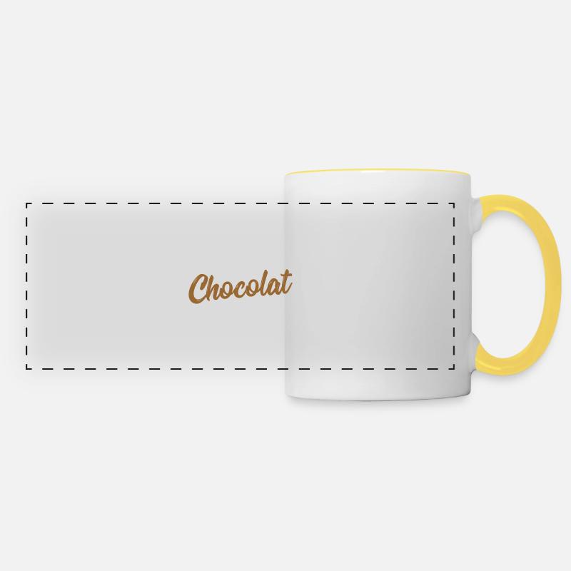 Le chocolat humour - Mug panoramique contrasté et blanc - blanc/jaune