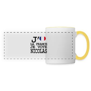 j'aime la France je vote Nicolas - Mug panoramique contrasté et blanc - blanc/jaune - Devant