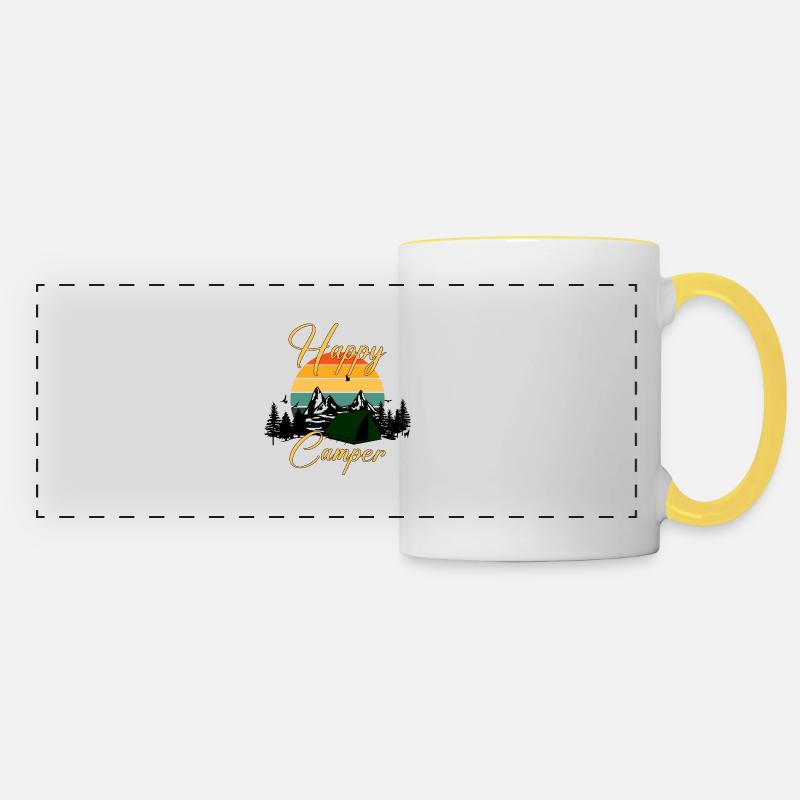 Happy Camper Tent Retro sunset - Panoramic Mug - white/yellow