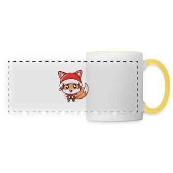 Fuchs Weihnachtsmann Weihnachten Geschenkidee - Panoramatasse - Weiß/Gelb - Vorne