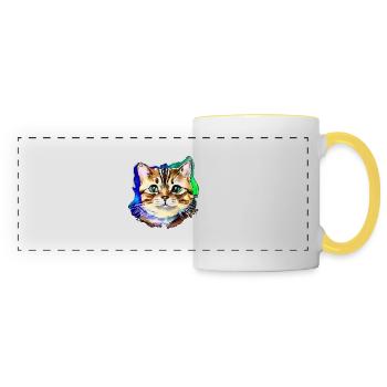 Visage de chat 3 - Mug panoramique contrasté et blanc - blanc/jaune - Devant