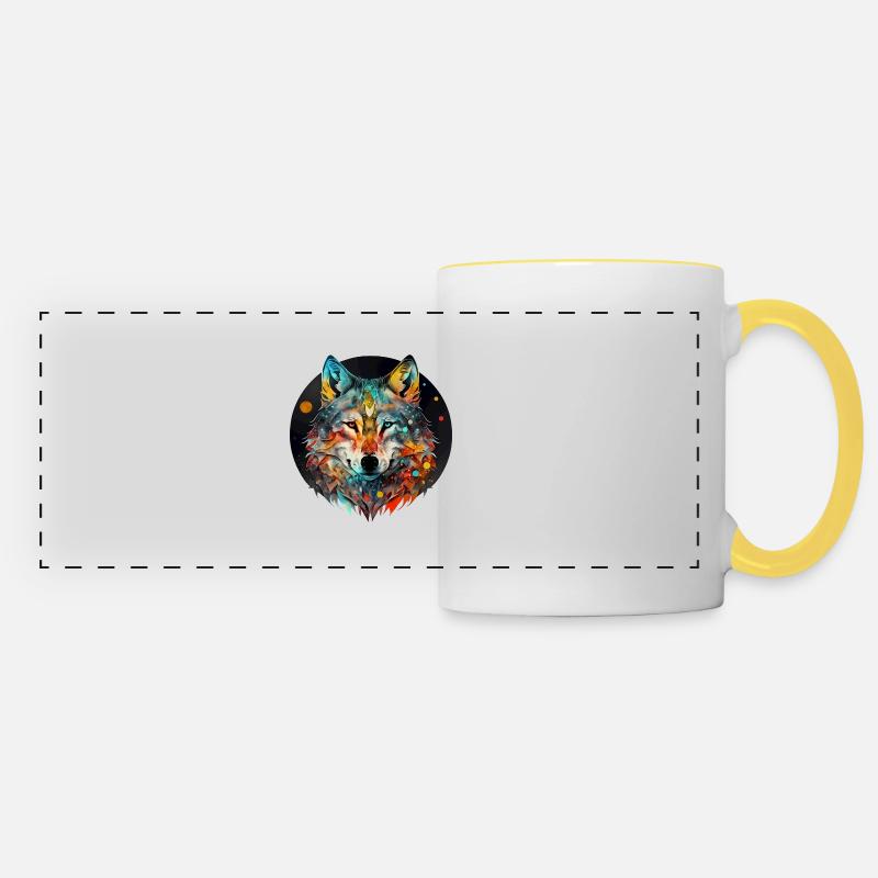 Wolf Mandala mystique - Mug panoramique contrasté et blanc - blanc/jaune