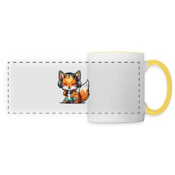 Kawaii Süßer Fröhlicher Bunter Fuchs mit Kopfhörern - Panoramatasse - Weiß/Gelb - Vorne