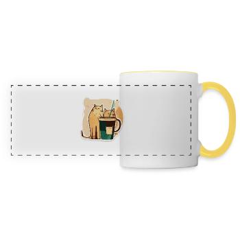 Katzen trinken Kaffee mit Strohhalm Geschenk - Panoramatasse - Weiß/Gelb - Vorne