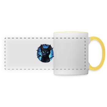 Plume de corbeau plume de corbeau chat noir Halloween - Mug panoramique contrasté et blanc - blanc/jaune - Devant