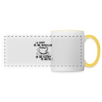 tasse cafe reveiller levant matin oublie humour - Mug panoramique contrasté et blanc - blanc/jaune - Devant