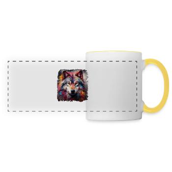 Geschenk Wikinger Wolf Krafttier Schamane Odin - Panoramatasse - Weiß/Gelb - Vorne