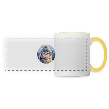 Chat en hiver - Mug panoramique contrasté et blanc - blanc/jaune - Devant
