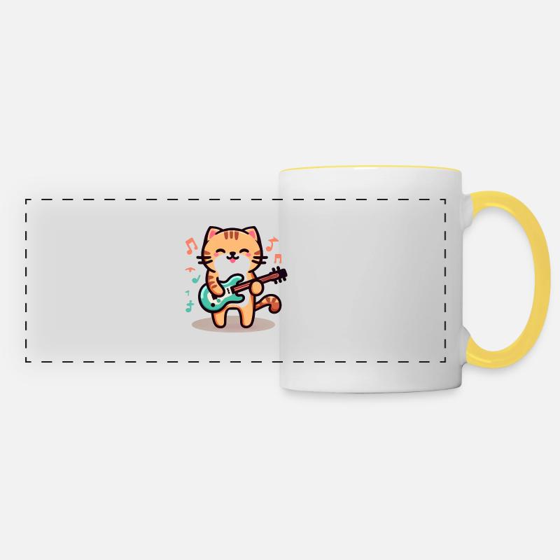 Chat Rock n Roll - Mug panoramique contrasté et blanc - blanc/jaune