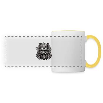 Tiki / Hawaï / Tropical / Île / Culture / Logo - Mug panoramique contrasté et blanc - blanc/jaune - Devant