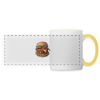 Burgers / Restauration rapide / Nourriture / Petits pains / Boeuf - Mug panoramique contrasté et blanc - blanc/jaune - Devant