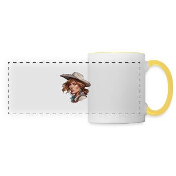 Cow Girl / Wild West / Desert / Lasso / Rodeo - Panoramic Mug - white/yellow - Front