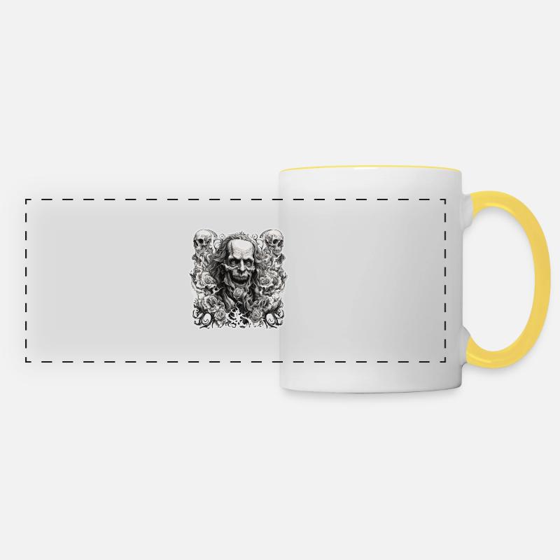 Skull / skull / skeleton / gothic / tattoo - Panoramic Mug - white/yellow