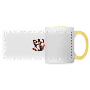 Boxer / Sports / Fight / Arena / Boxing Ring / Fists - Panoramic Mug - white/yellow - Front
