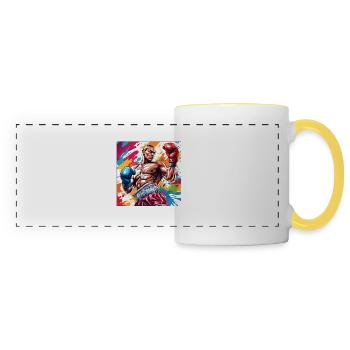 Boxer / Sports / Fight / Arena / Boxing Ring / Fists - Panoramic Mug - white/yellow - Front