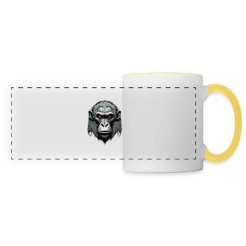Monkey / Animal / Zoo / Babian / Wild / Comic - Panoramic Mug - white/yellow - Front