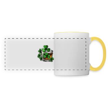 Kleeblatt / Whiskey / Alkohol / Glück / Irish Pub - Panoramatasse - Weiß/Gelb - Vorne