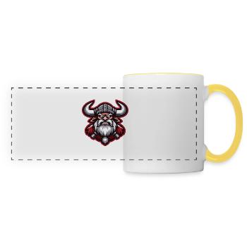 Vikings enragés avec des cornes de taureau - Mug panoramique contrasté et blanc - blanc/jaune - Devant