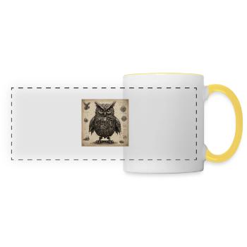 Bauplan / Sepia / Vintage / Retro / Eule - Panoramatasse - Weiß/Gelb - Vorne