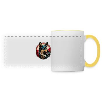 Chien / Animal / Animal de compagnie / Poilu / Berger allemand - Mug panoramique contrasté et blanc - blanc/jaune - Devant
