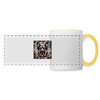 Chien / Animal / Animal de compagnie / Poilu / Berger allemand - Mug panoramique contrasté et blanc - blanc/jaune - Devant
