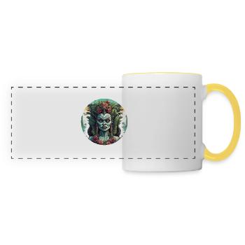Tiki / Hawaï / Tropical / Île / Culture / Logo - Mug panoramique contrasté et blanc - blanc/jaune - Devant
