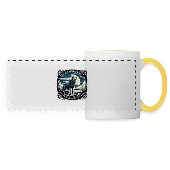 Loup / Meute / Forêt / Sauvage / Faune / Hurlement - Mug panoramique contrasté et blanc - blanc/jaune - Devant