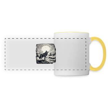 Loup / Meute / Forêt / Sauvage / Faune / Hurlement - Mug panoramique contrasté et blanc - blanc/jaune - Devant