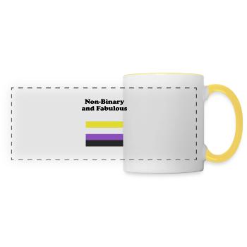 Non binaire et fabuleux - Mug panoramique contrasté et blanc - blanc/jaune - Devant