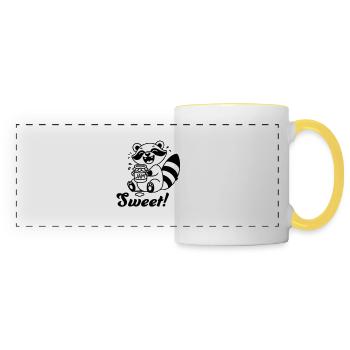 Mignon raton laveur mangeant de la confiture - Design « Sweet » - Mug panoramique contrasté et blanc - blanc/jaune - Devant