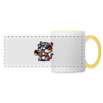 Cooler Tiger Mit Trompete Und Sonnenbrille - Panoramatasse - Weiß/Gelb - Vorne